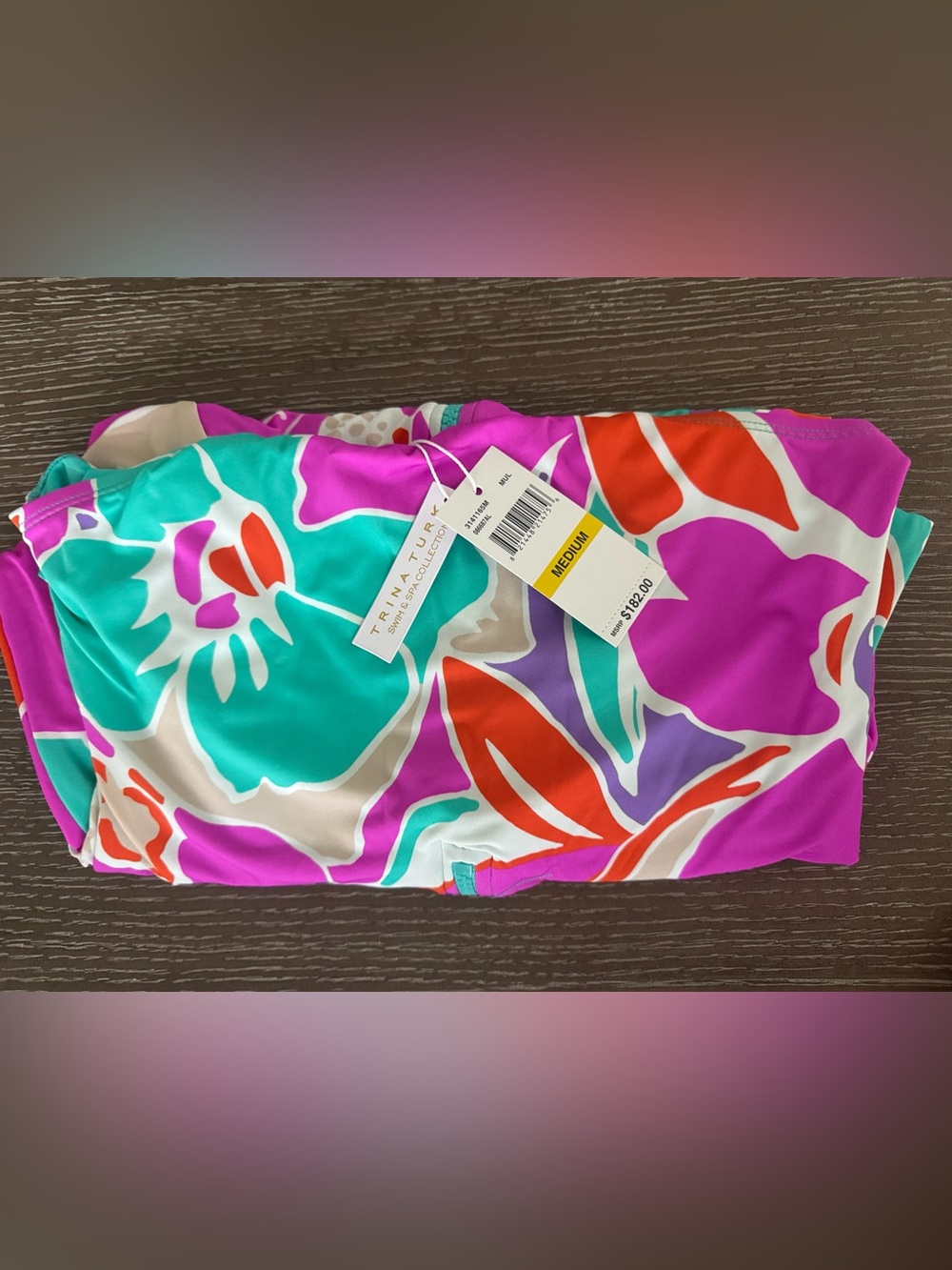 Trina TurkTropical Floral Long-Sleeve Zip Front One-Piece Swimsuit - Pink & Teal - Picture 3 of 7